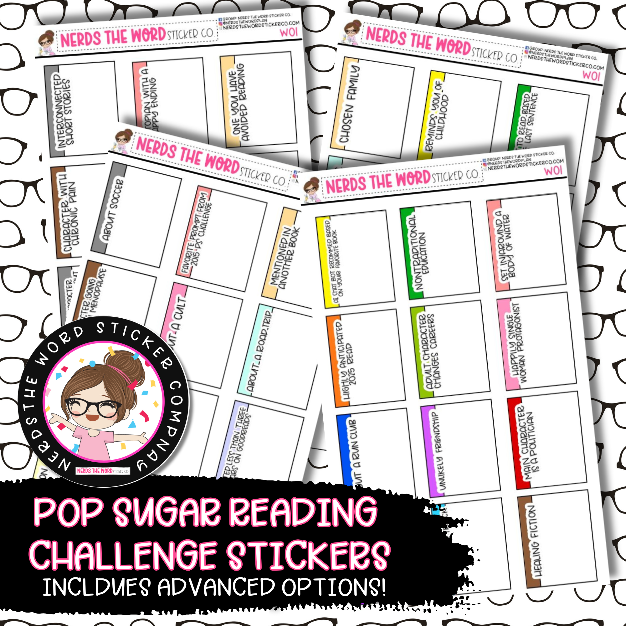 2025 Pop Sugar Reading Challenge Box Stickers Nerds The Word Sticker Co.