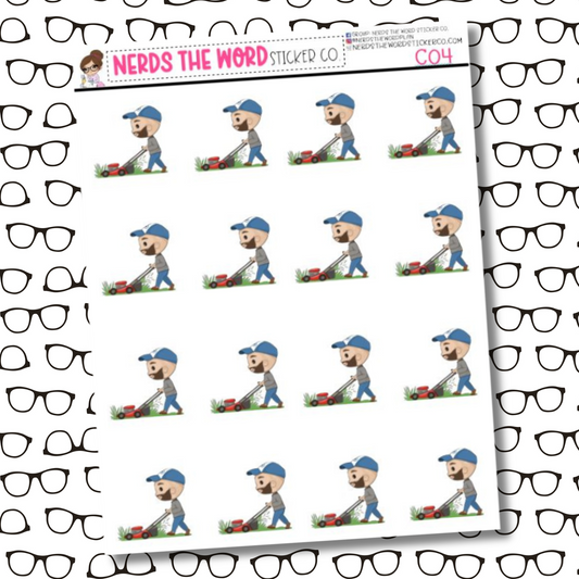 Chris Cutting Grass (Mowing) Character Sticker Sheet