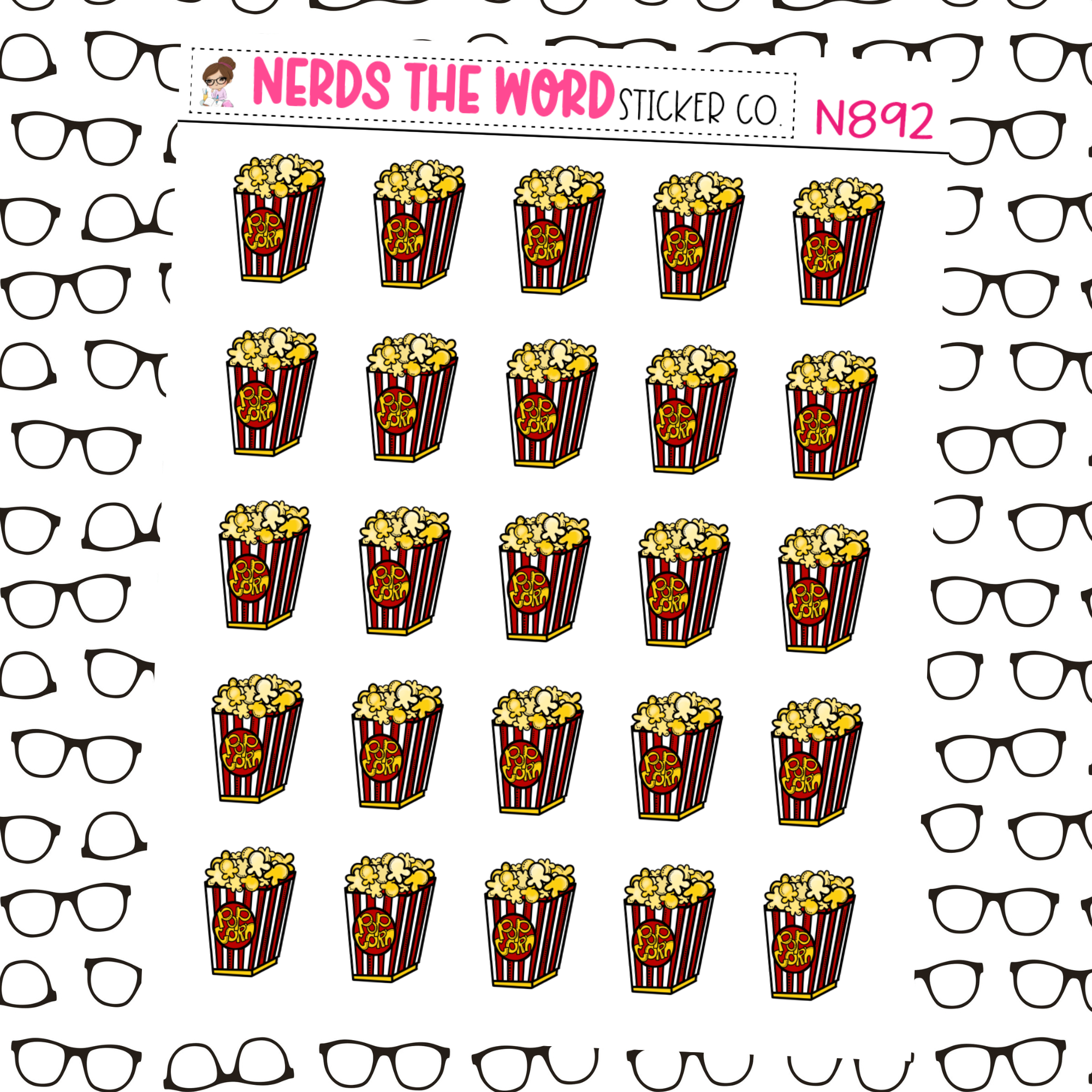 Popcorn Word Sticker Popcorn Icon Sticker Sheet – Nerds The Word Sticker Co.