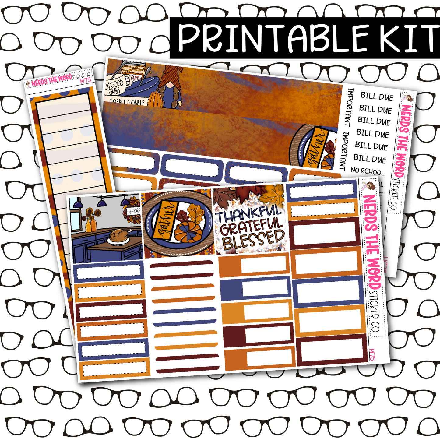 PRINTABLE Thankful Gnomes Monthly Kit - Choose your Size