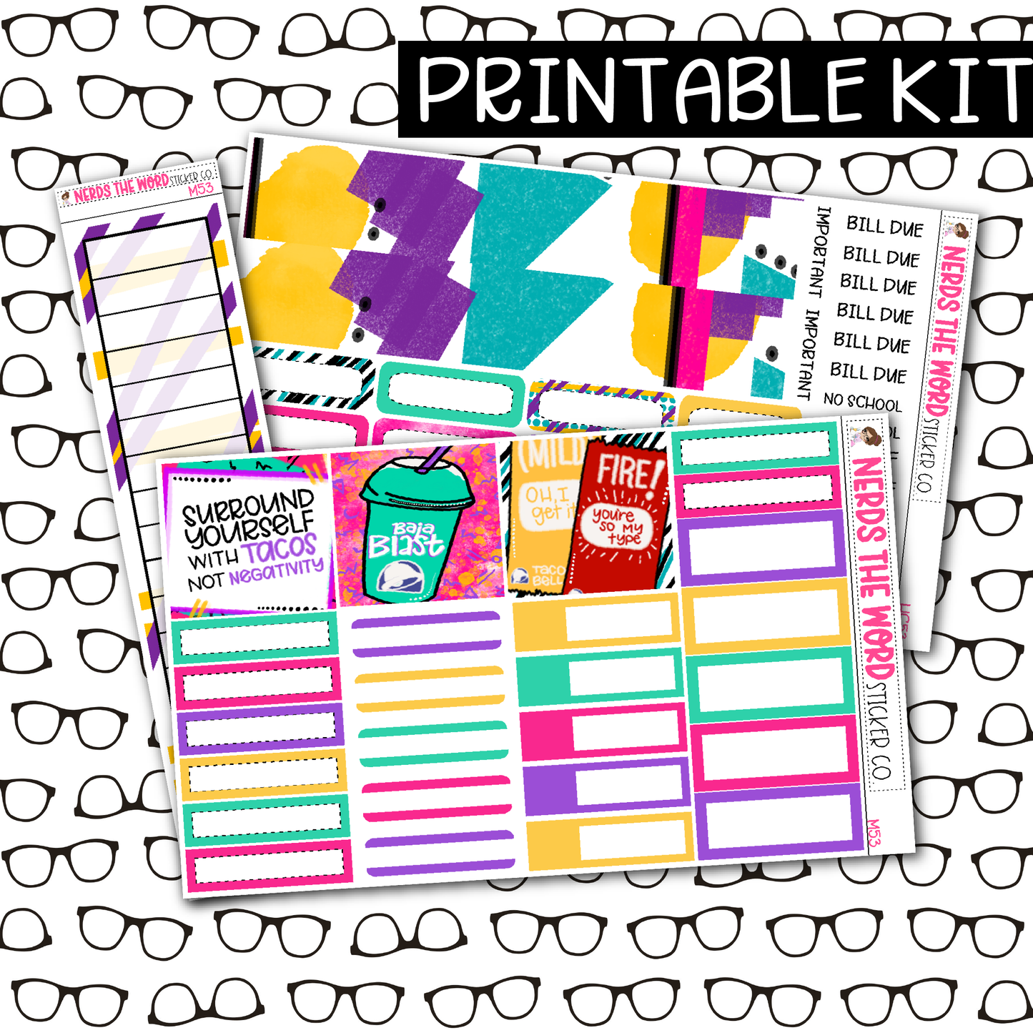 PRINTABLE Tacos Monthly Kit - Choose your Size