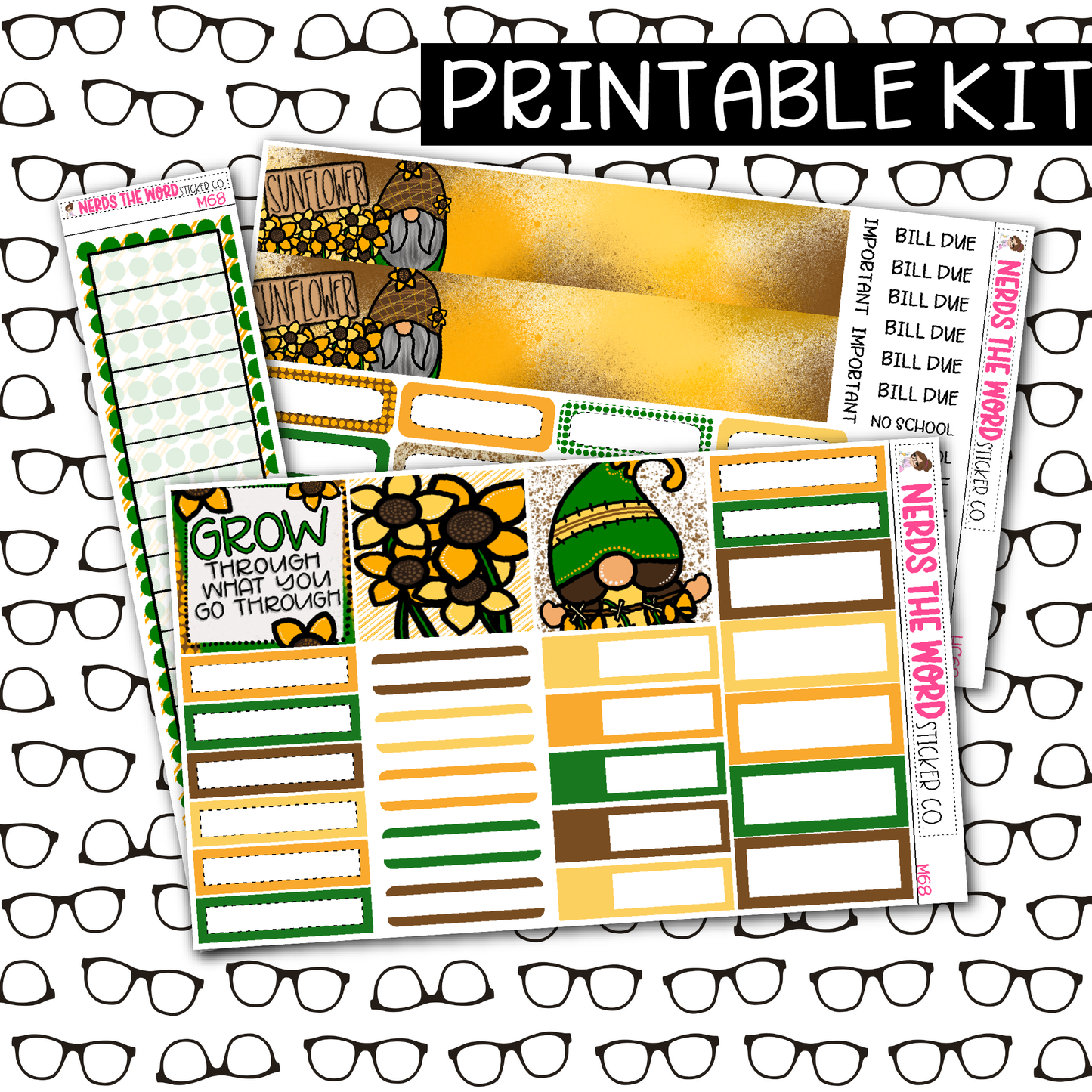 PRINTABLE Sunflower Gnomes Monthly Kit - Choose your Size