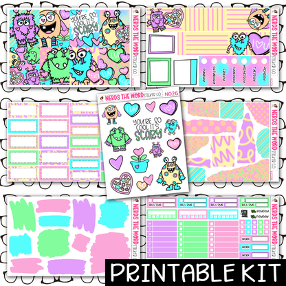 PRINTABLE - Monster Love Monthly, Weekly and or Journaling Sticker Kit