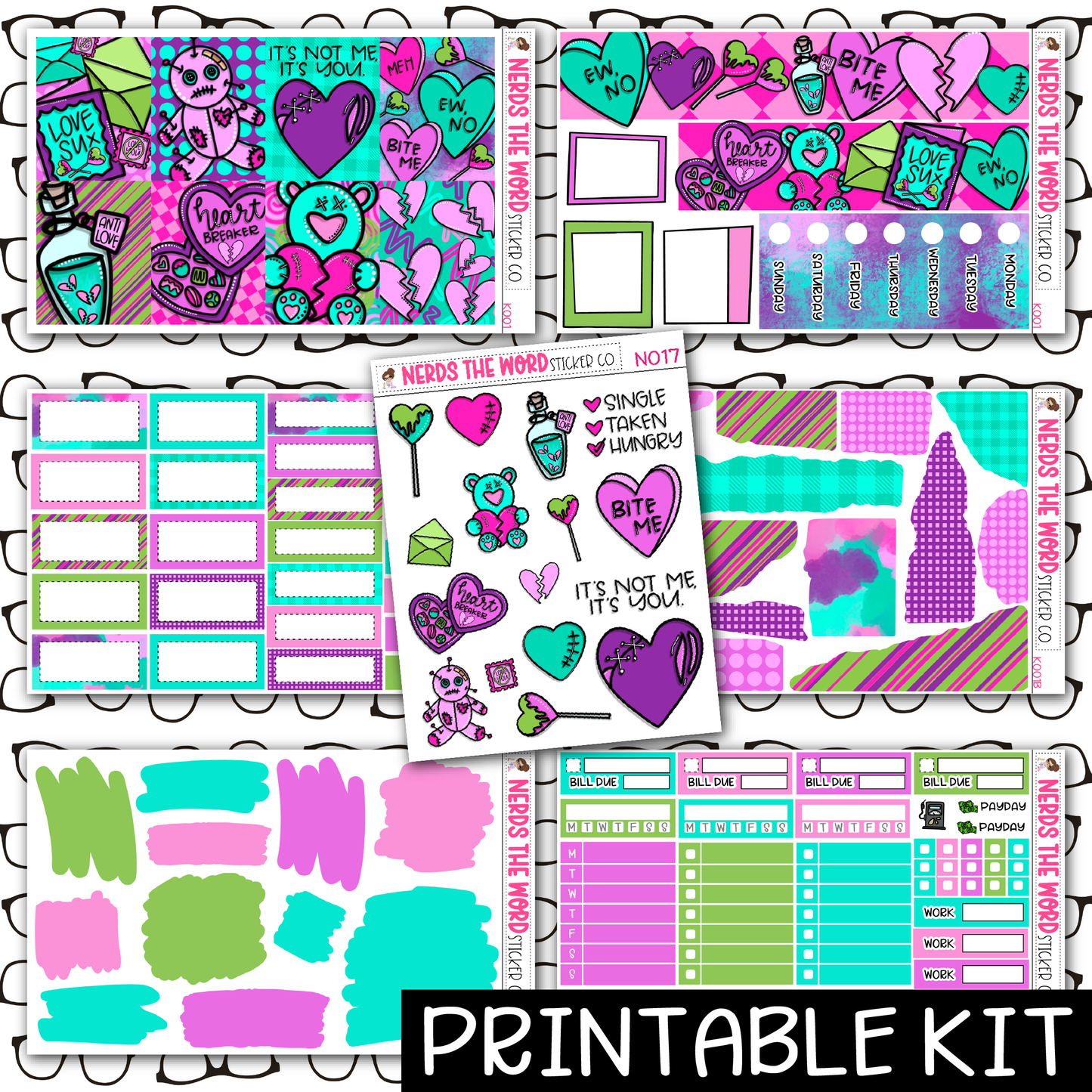 PRINTABLE - Anti-Valentine Monthly, Weekly and or Journaling Sticker Kit