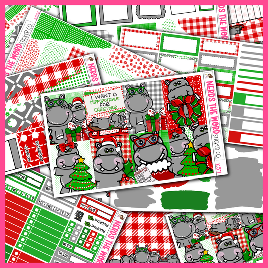 Hippo for Christmas Monthly, Weekly and or Journaling Sticker Kit